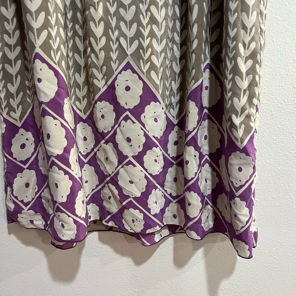 Anthropologie Tan and Purple Midi Dress 100% silk - Picture 2 of 8